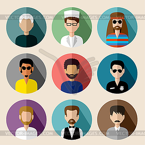 Set of round flat icons with men - vector clipart