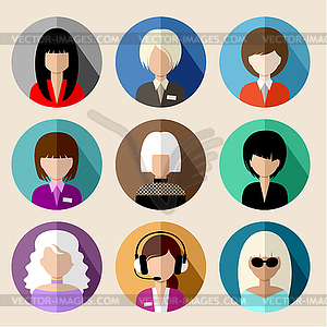 Set of round flat icons with women - vector image