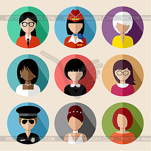 Set of round flat icons with women - vector clipart / vector image