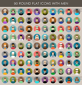 Set of round flat icons with men - vector image