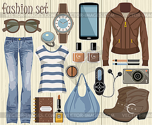 Fashion set in style flat design - vector image