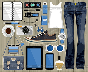 Fashion set in style flat design - vector clipart