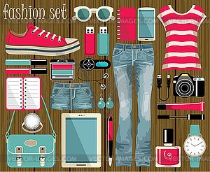 Fashion set in style flat design - vector image