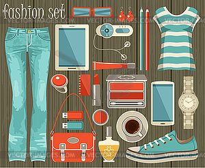 Fashion set in style flat design - vector clipart