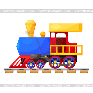 Red blue train on railroad . Car - vector image