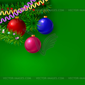 Green Christmas background with branches of trees, - vector image