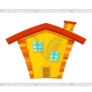 Yellow house with red roof . Cartoon - vector clipart