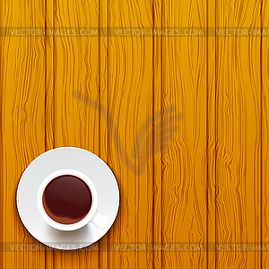 Cup of coffee on wooden surface - vector image
