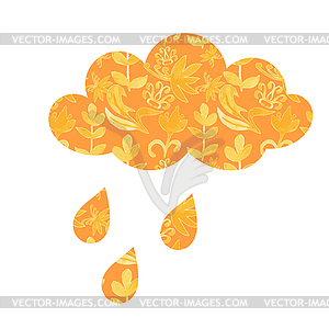 Cloud with raindrops and with floral ornaments. - vector image
