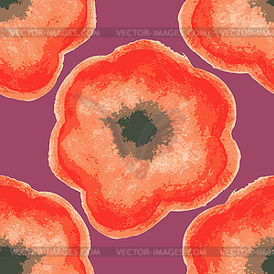 Seamless pattern with red retro flower watercolor. - vector image