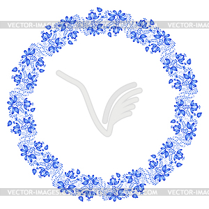 National Russian painting. Gzhel. Round floral - vector clip art