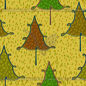 Yellow seamless pattern with Christmas trees in - vector clip art