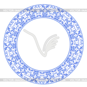 Круглая рамка с синими цветами в стиле Гжель б - рисунок в векторе