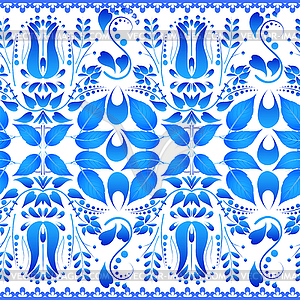 Blue seamless texture with floral ornament in - vector image