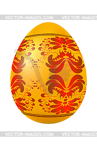 Golden easter egg with red floral ornament.  - vector image