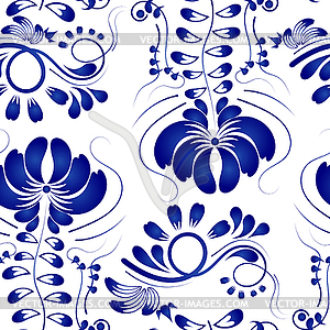 Gzhel blue flowers. Seamless. illus - vector image