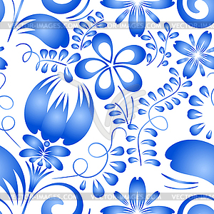 Ornament of blue flowers on white seamless - vector clipart