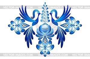 Design element in Gzhel style with flowers and - vector clipart