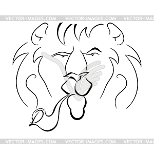 Black and white silhouette of lion with pipe. - vector clipart