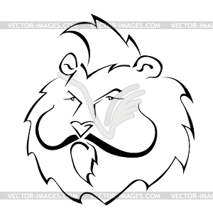 Черно-белый силуэт льва с усами. - клипарт в векторном формате