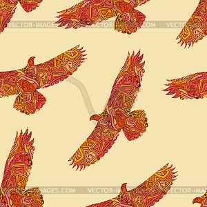 Seamless decorative tribal pattern with eagles. - vector image