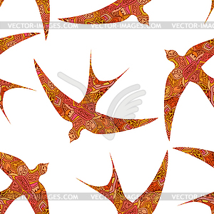 Seamless decorative tribal pattern with swallows. - vector clipart