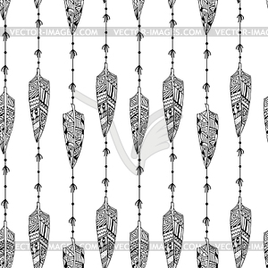 Black and white seamless texture with ornaments of - vector clipart