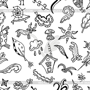 Seamless pattern, doodling design. Kids . D - white & black vector clipart
