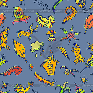 Color seamless pattern, doodling design. Kids - vector clip art