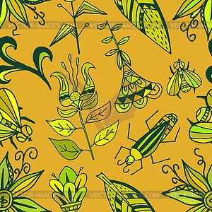 Seamless texture with bright ornaments vegetation - vector clipart
