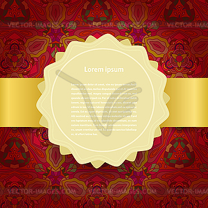 Golden label on red abstract background.  - vector clip art