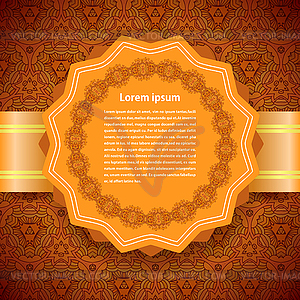 Orange label on abstract seamless background. - vector image