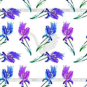 Seamless texture of watercolor iris flowers ba - vector image