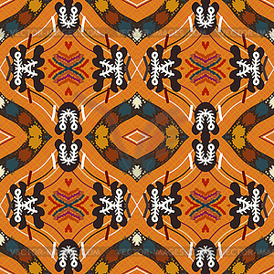 Seamless background of floral ornament orange triba - vector clip art