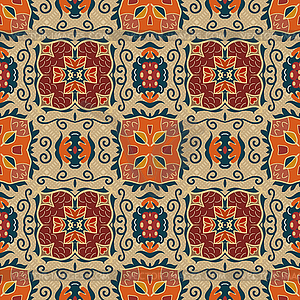 Seamless background of floral ornament red tribal - vector image