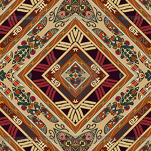 Red seamless background with floral ornament. Triba - vector image