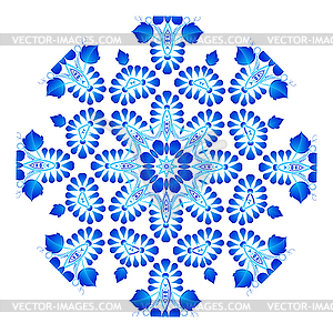 Blue floral ornament in Gzhel style - vector clipart