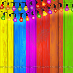Красочные гирлянды огней по цвету деревянного - изображение в векторном формате