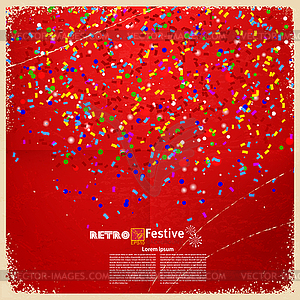 Banner with confetti and streamers on red retro - royalty-free vector image