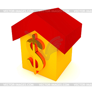 Yellow house with red roof and golden - vector clipart