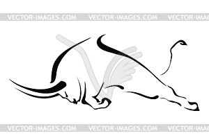 Silhouette of bull in fight in profile on white - vector image