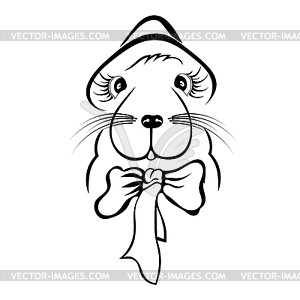 Silhouette of guinea pig in hat. Lady - vector clipart