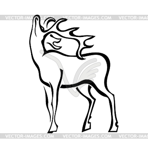 Silhouette of deer with large antlers - vector image