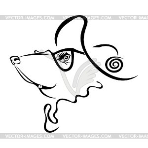 Silhouette of rat in hat and headphones - vector clip art