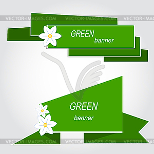 Set of green banners with flowers - vector image