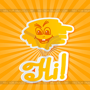 Hi on orange paper with rays - vector clipart