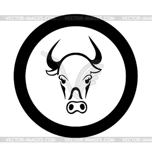 Simple silhouette full face head of bull on white b - vector image