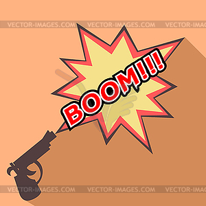 Cartoon Boom with gun. Weapons.  - vector clip art
