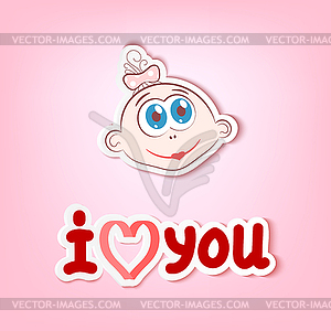 Silhouette head with love girl on pink background. - vector image