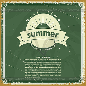 Grungy vintage green background with sign of summer - vector clipart